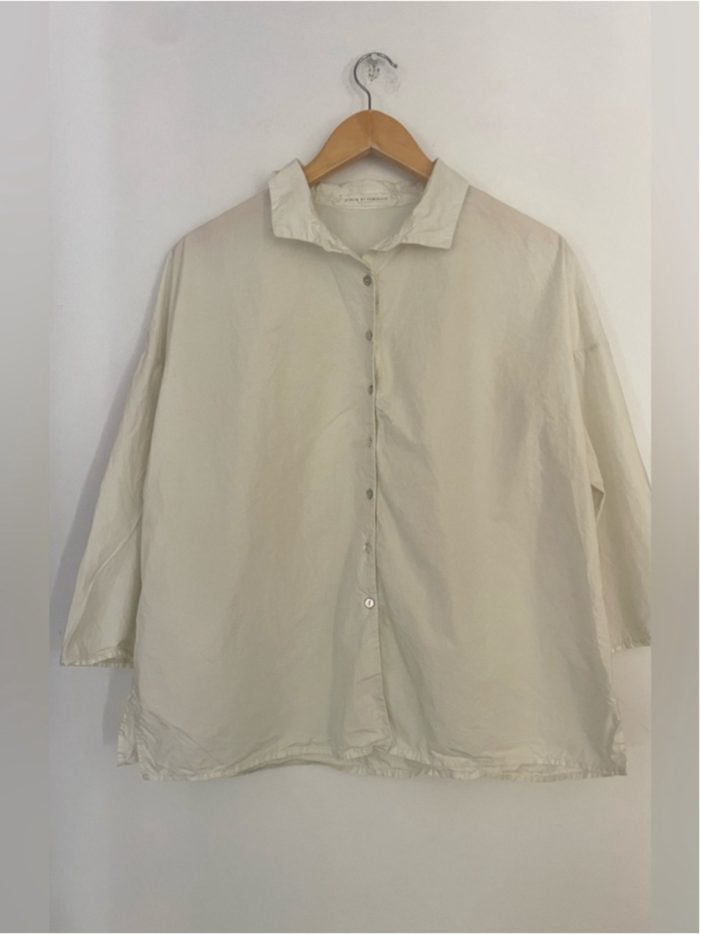 Album Di Famiglia Cotton Boxy Button-Up Shirt Italy Oversized small off white - Picture 2 of 10